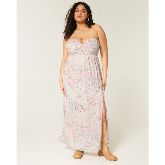 NWT HOLLISTER Floral Maxi Dress Size L White Pink - Picture 1 of 7